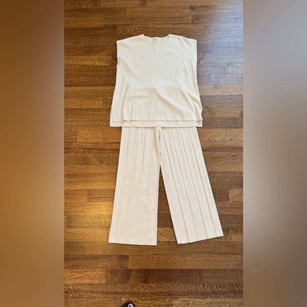 Cream Sleeveless Sweater Top and Pants set